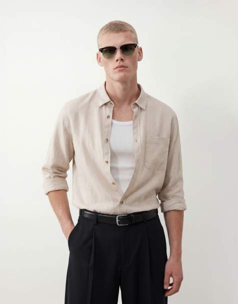 ASOS DESIGN – Locker geschnittenes Hemd aus Leinenmix in Beige, Kombiteil - view 1