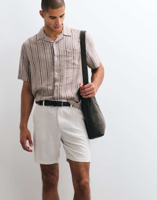 ASOS DESIGN – Locker geschnittenes Hemd aus Leinenmix in gestreiftem Braun, 3 von 5