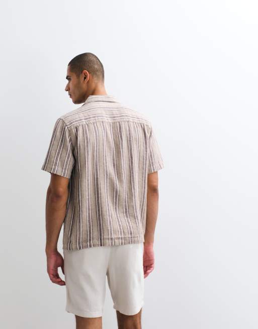 ASOS DESIGN – Locker geschnittenes Hemd aus Leinenmix in gestreiftem Braun, 5 von 5