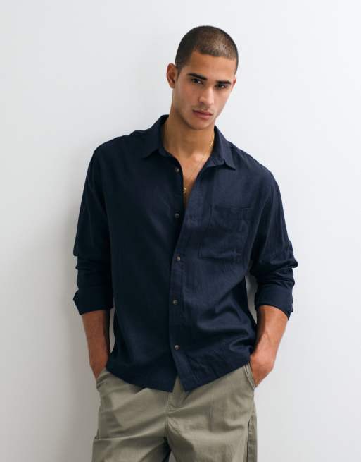 ASOS DESIGN – Leinen-Set in Marineblau, bestehend aus Hemd und Hose, 4 von 4