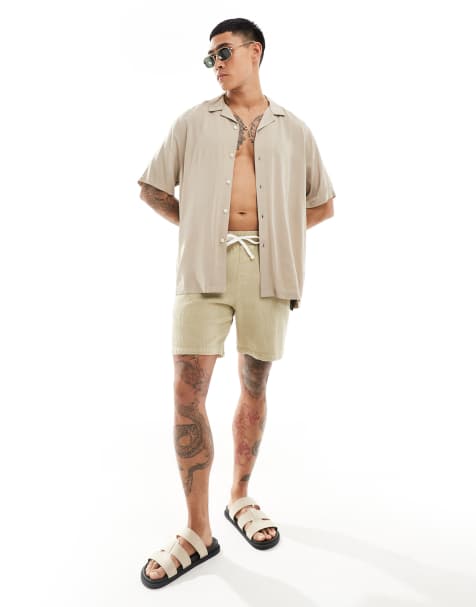 ASOS DESIGN – Locker geschnittenes Hemd aus Viskose in Stein - view 1