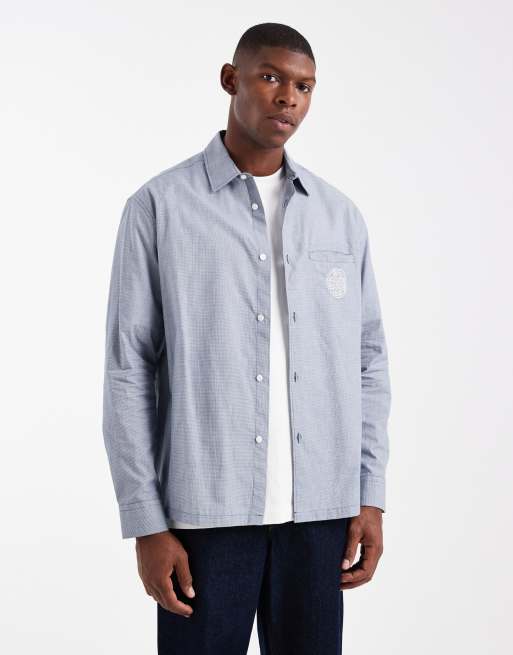 ASOS DESIGN – Locker geschnittenes Hemd in Blau kariert mit Stickerei auf der Brust
