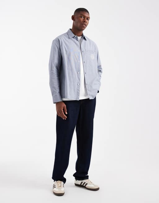 ASOS DESIGN – Locker geschnittenes Hemd in Blau kariert mit Stickerei auf der Brust, 2 von 5