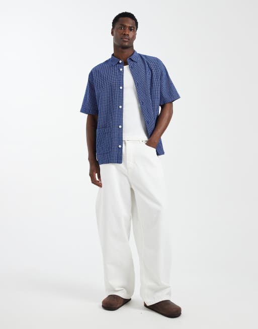 ASOS DESIGN – Locker geschnittenes Hemd in Blau mit Mikro-Karomuster und Taschen, 3 von 5