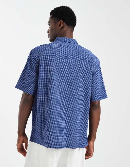 ASOS DESIGN – Locker geschnittenes Hemd in Blau mit Mikro-Karomuster und Taschen, 4 von 5