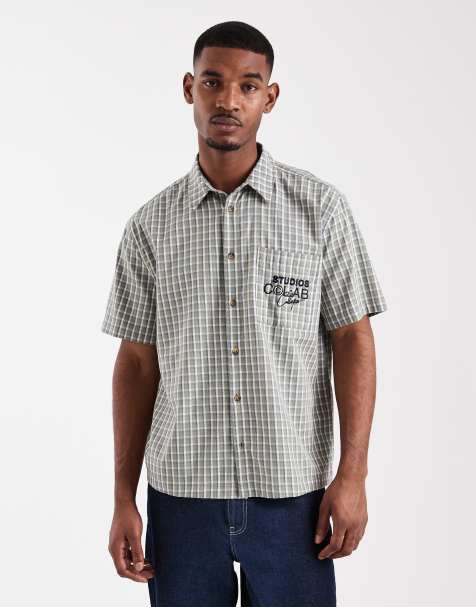 ASOS DESIGN – Locker geschnittenes Hemd in grün kariert mit Stickerei auf der Brust - view 1