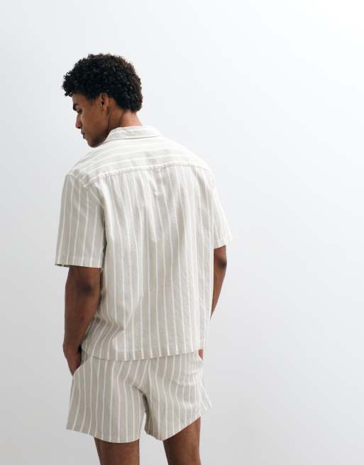 ASOS DESIGN – Locker geschnittenes Hemd in grüner Leinenoptik mit Streifen, Kombiteil, 5 von 9