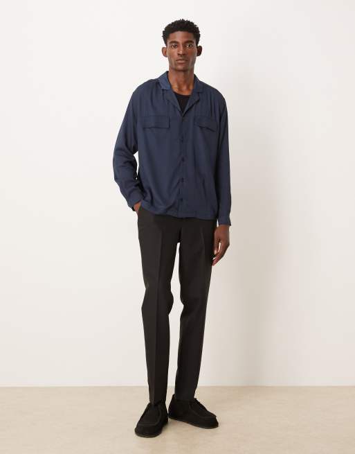ASOS DESIGN – Locker geschnittenes Hemd in Marineblau mit Reverskragen, 2 von 5