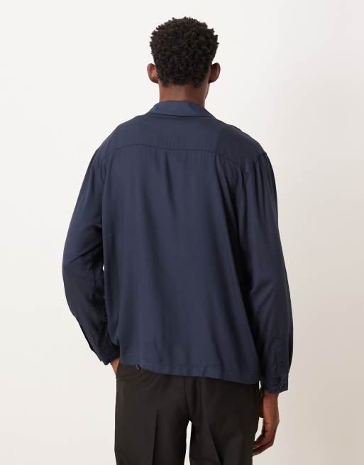 ASOS DESIGN – Locker geschnittenes Hemd in Marineblau mit Reverskragen, 3 von 5