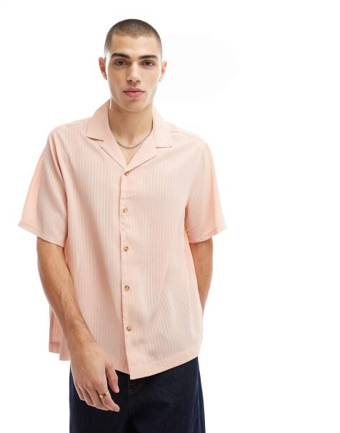 ASOS DESIGN – Locker geschnittenes Hemd in Rosa gestreift mit Reverskragen - view 1