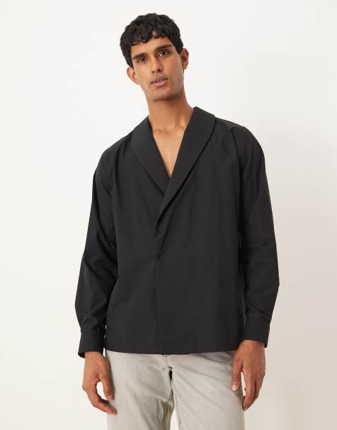 ASOS DESIGN – Locker geschnittenes Hemd in Schwarz mit Schalkragen - view 1