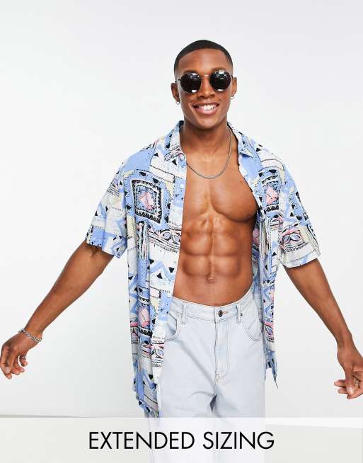 ASOS DESIGN – Locker geschnittenes Hemd mit pastellfarbenem Vintage-Muster