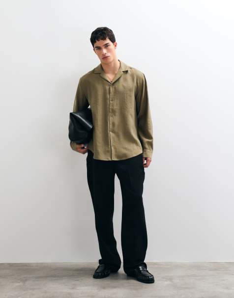 ASOS DESIGN locker geschnittenes Hemd mit Reverskragen und Paspeldetail in Grün - view 1