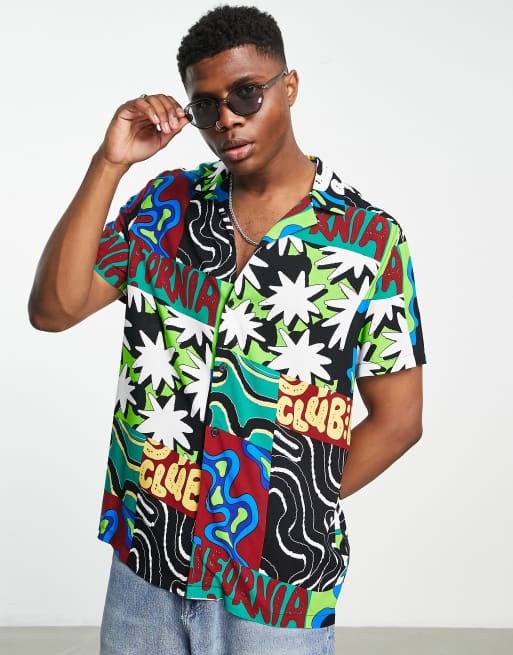 ASOS DESIGN – Locker geschnittenes Hemd mit Reverskragen und Patchwork-Muster