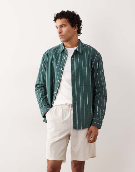 ASOS DESIGN – Locker geschnittenes Jacquard-Hemd in Grün mit Streifen, 2 von 5