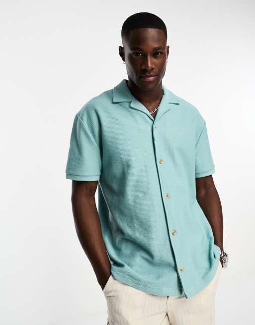ASOS DESIGN – Locker geschnittenes Jersey-Hemd in verwaschenem Braun mit Waffelstruktur