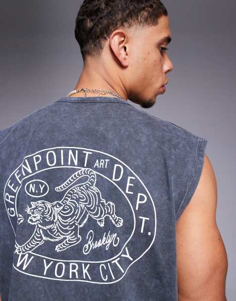 ASOS DESIGN – Locker geschnittenes, kastiges Oversize-Tanktop in verwaschenem Schwarz mit Grafik am Rücken, 220 g/m² schwer - view 1