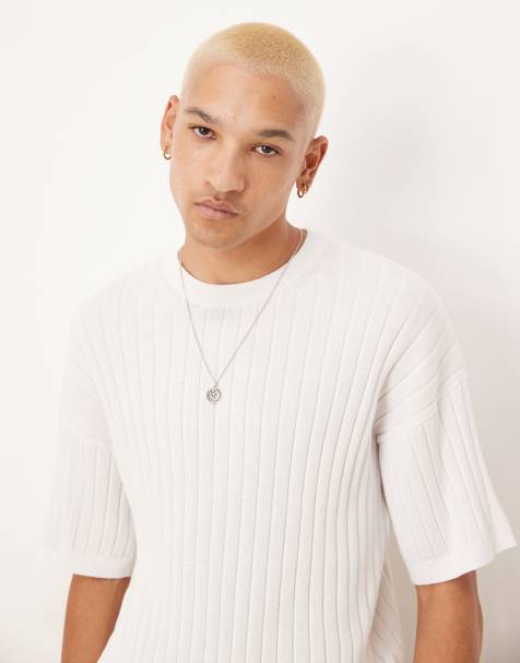 ASOS DESIGN – Locker geschnittenes, kastiges T-Shirt aus Rippstrick in Weiß - view 1