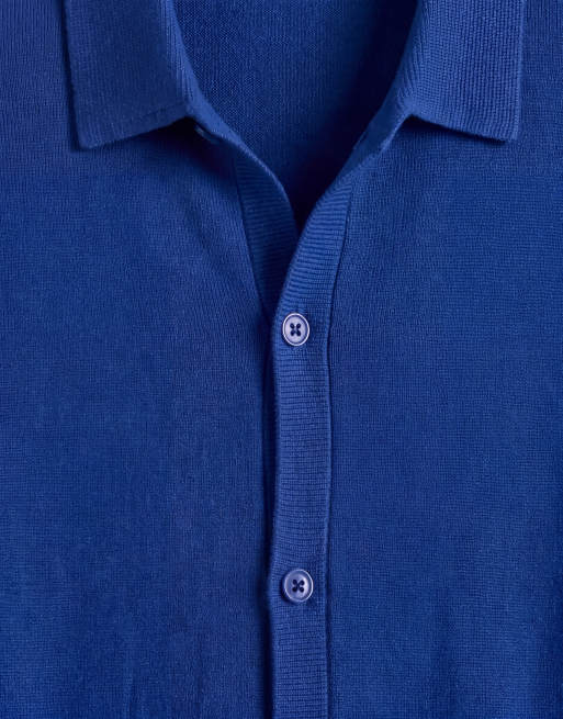 ASOS DESIGN locker geschnittenes, kompaktes Strickhemd in Blau, 9 von 9