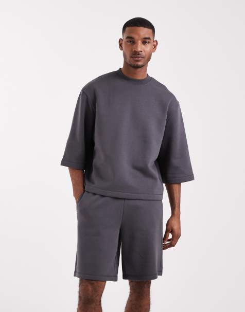 ASOS DESIGN – Locker geschnittenes, kurzärmliges Sweatshirt in Anthrazit, Kombiteil - view 1