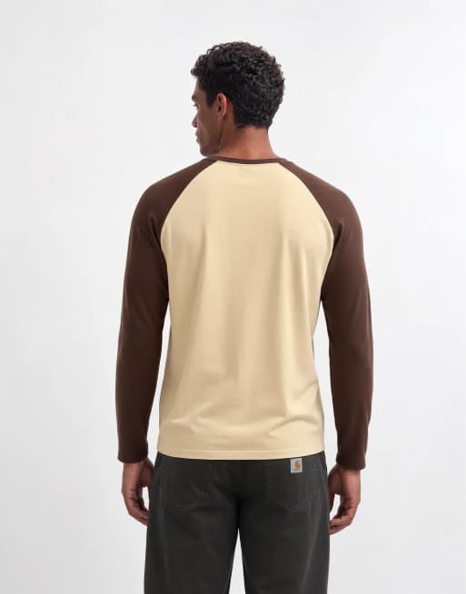 ASOS DESIGN locker geschnittenes Langarm-Raglan-T-Shirt in Braun und Gelb, 9 von 10