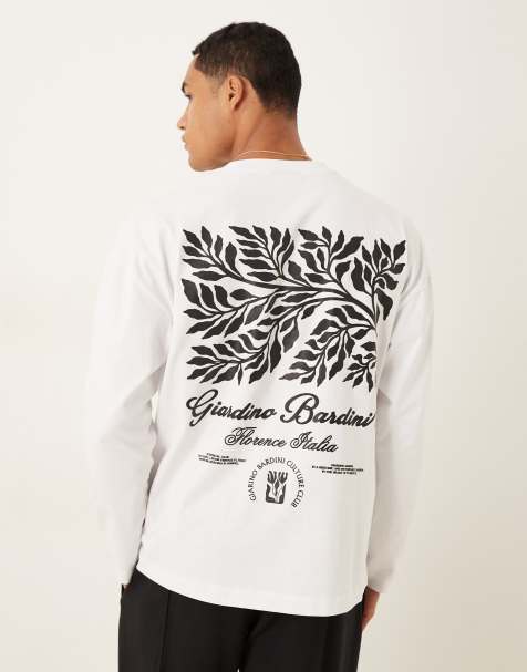 ASOS DESIGN – Locker geschnittenes, langärmliges Oversize-Shirt aus 240 g/m² schwerem Stoff in Weiß mit Blattprint - view 1