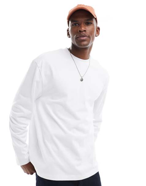 ASOS DESIGN – Locker geschnittenes, langärmliges Oversize-Shirt aus 240 g/m² schwerem Stoff in Weiß - view 1