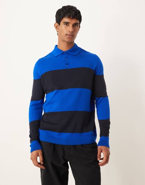 ASOS DESIGN – Locker geschnittenes, langärmliges Poloshirt aus Strick in Creme mit Streifen - view 1