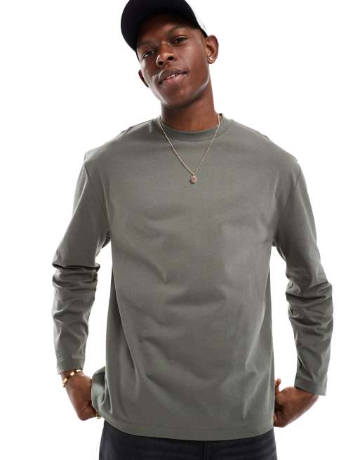 ASOS DESIGN – Locker geschnittenes, langärmliges Shirt aus 240 g/m² schwerem Stoff in Grün