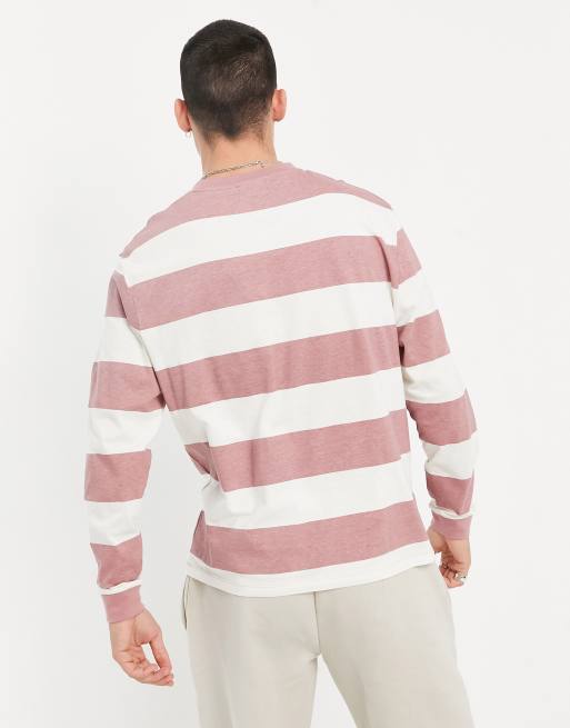 ASOS DESIGN – Locker geschnittenes, langärmliges Shirt in Rosa & Weiß gestreift, 2 von 4