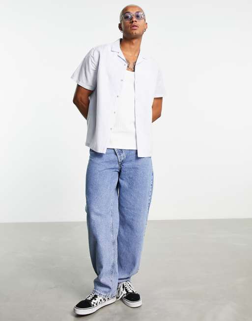ASOS DESIGN – Locker geschnittenes Leinenhemd in Hellblau mit Reverskragen