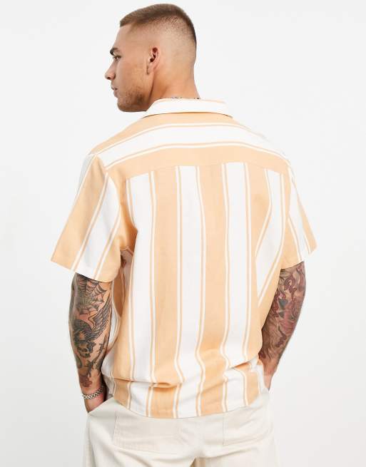 ASOS DESIGN – Locker geschnittenes Leinenhemd mit Reverskragen und Streifen in Senfgelb, 2 von 4