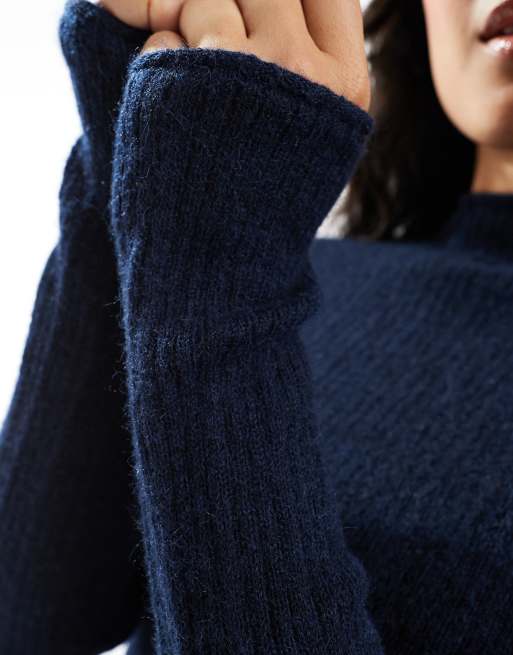 ASOS DESIGN – Locker geschnittenes Oberteil aus Rippstrick in Marineblau mit Stehkragen, 2 von 4