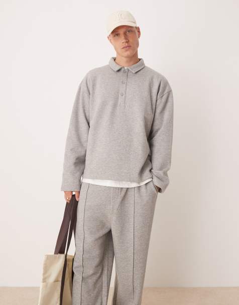 ASOS DESIGN – Locker geschnittenes Polo-Sweatshirt in meliertem Grau, Kombiteil - view 1