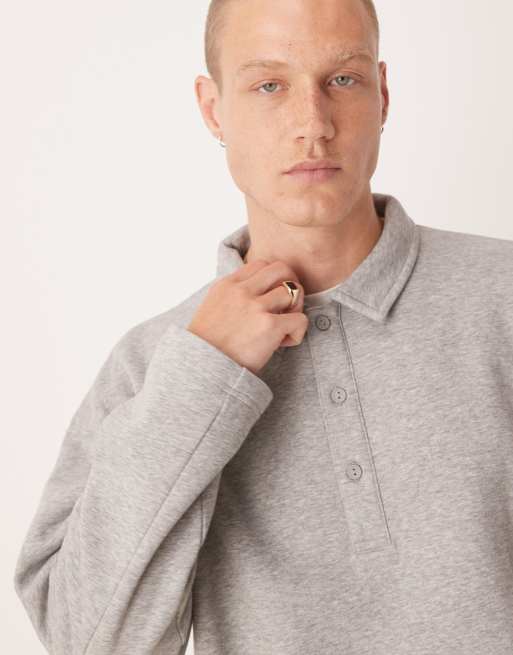 ASOS DESIGN – Locker geschnittenes Polo-Sweatshirt in meliertem Grau, Kombiteil, 3 von 4