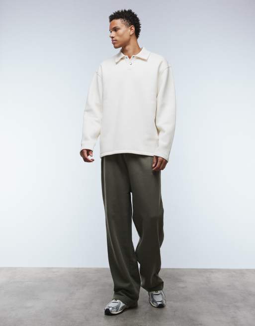 ASOS DESIGN – Locker geschnittenes Polo-Sweatshirt in Steinbeige mit geripptem Kragen, 2 von 5