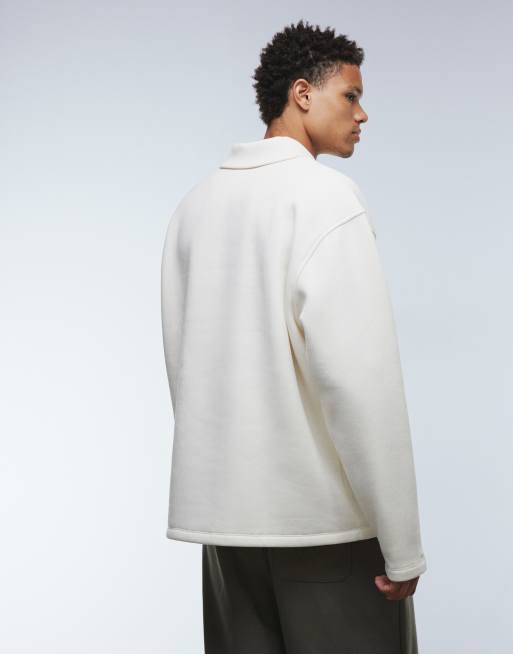 ASOS DESIGN – Locker geschnittenes Polo-Sweatshirt in Steinbeige mit geripptem Kragen, 3 von 5