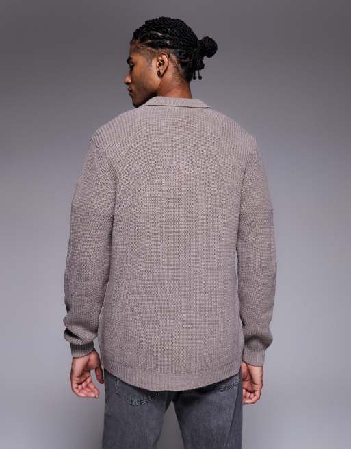 ASOS DESIGN – Locker geschnittenes Polohemd aus Rippstrick in Nerzrosa mit eingekerbtem Ausschnitt, 3 von 5