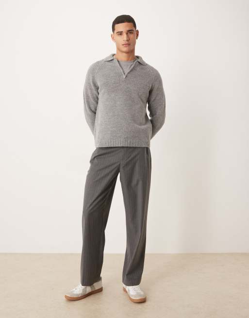 ASOS DESIGN – Locker geschnittenes Polohemd aus Strick in Anthrazit mit Reißverschluss, 2 von 5