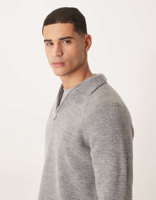 ASOS DESIGN – Locker geschnittenes Polohemd aus Strick in Anthrazit mit Reißverschluss, 4 von 5