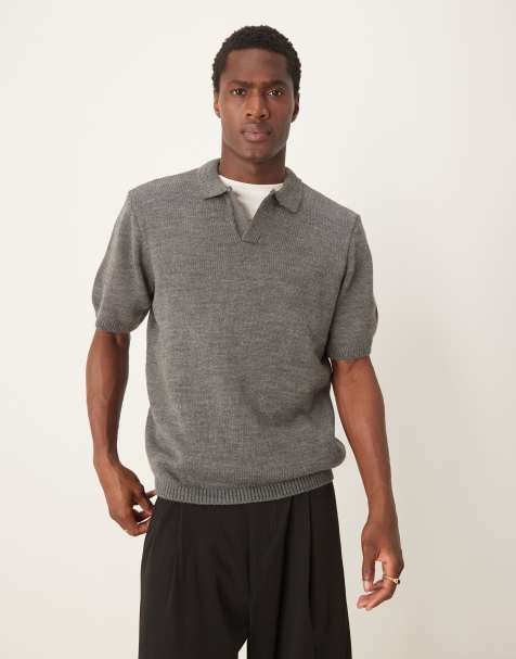 ASOS DESIGN – Locker geschnittenes Polohemd aus Strick in Grau - view 1