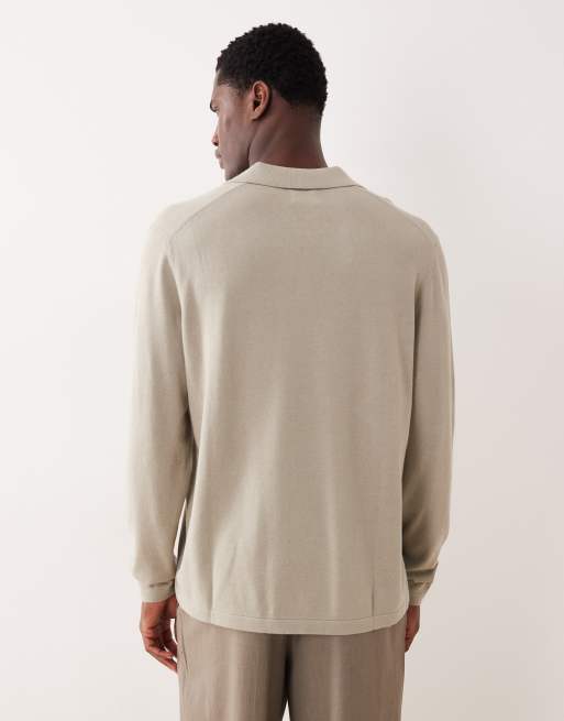 ASOS DESIGN – Locker geschnittenes Polohemd aus Strick in Salbeigrün mit eingekerbtem Ausschnitt, 3 von 5