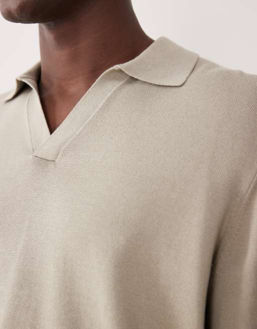 ASOS DESIGN – Locker geschnittenes Polohemd aus Strick in Salbeigrün mit eingekerbtem Ausschnitt, 4 von 5