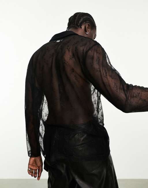 ASOS DESIGN – Locker geschnittenes Polohemd aus transparenter Spitze mit tiefem V-Ausschnitt , 2 von 4