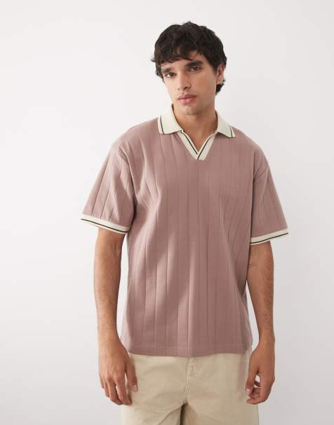 ASOS DESIGN – Locker geschnittenes Polohemd in Braun mit breiter Rippung und eingekerbtem Kragen - view 1