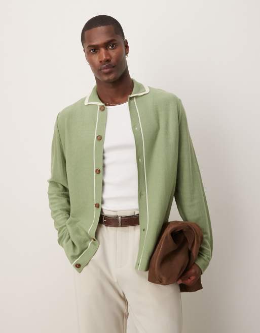 ASOS DESIGN – Locker geschnittenes Polohemd in Hellgrün mit Knopfleiste