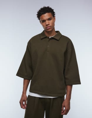 Locker geschnittenes Polohemd in Khaki-Grün Grün M