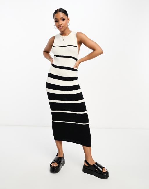 ASOS DESIGN – Locker geschnittenes Schlauch-Midikleid aus Strickmaterial mit Streifen