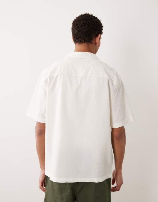 ASOS DESIGN – Locker geschnittenes Seersucker-Hemd in Wollweiß mit Reverskragen, 5 von 5
