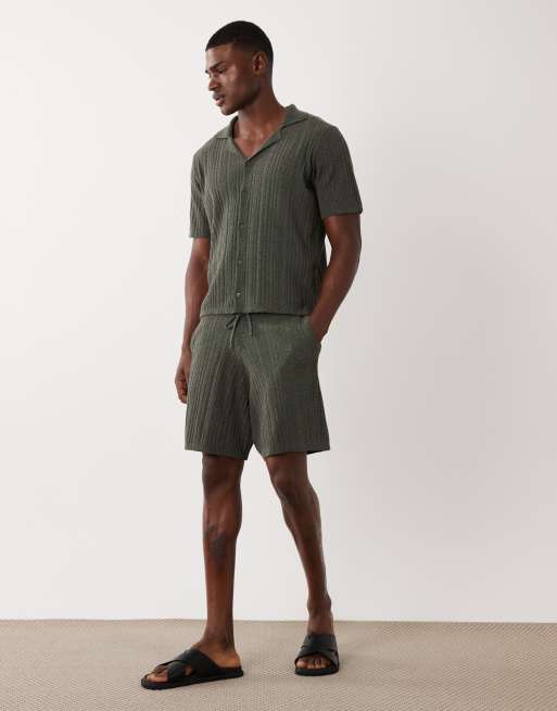 ASOS DESIGN – Locker geschnittenes Strick-Polohemd in Dunkelgrün mit Knopfleiste, Kombiteil, 2 von 5